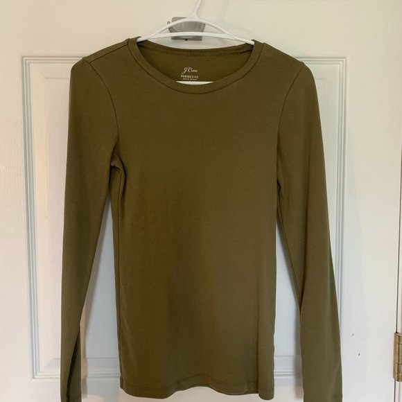 J Crew Perfect Fit Olive Green Basic Long Sleeve T Shirt - Small - Picture 3 of 8